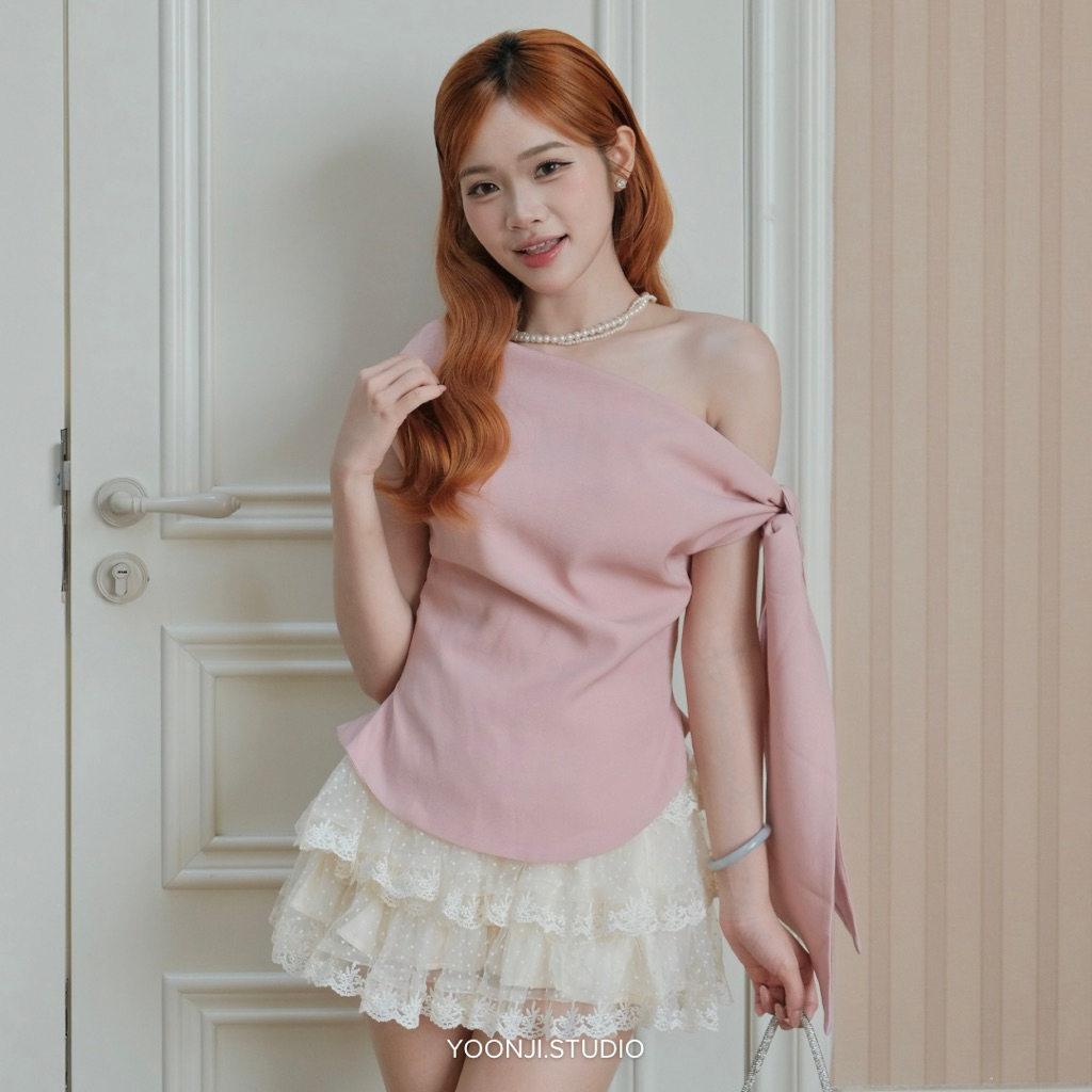 YOONJI - Chân váy ren xoè tầng be
