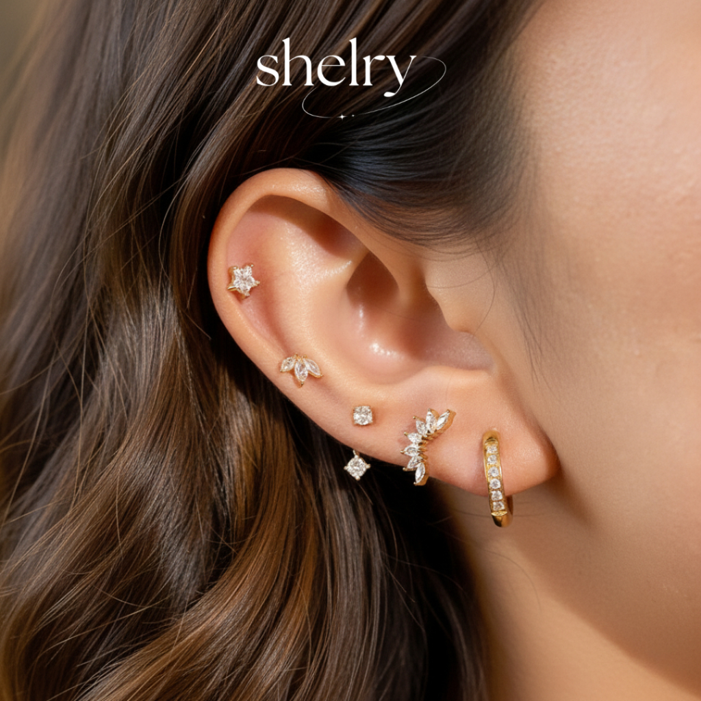 Shelry Zenith Stack Earings - Set bông tai nhỏ xinh, đính đá cá tính, thép y tế không gỉ