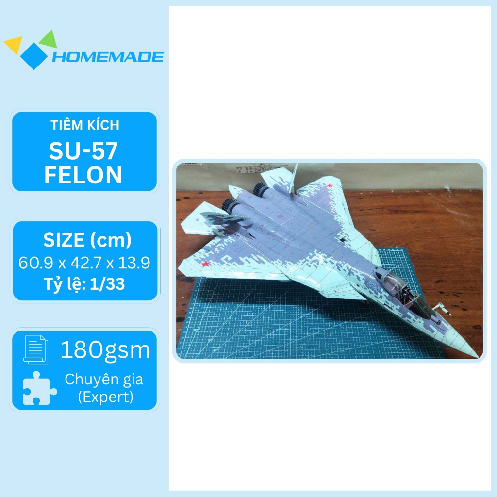 Bộ Kit Mô Hình Giấy Máy Bay Tiêm Kích Su-57 Felon