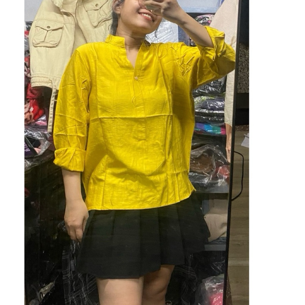Áo Sơ Mi Cổ Trụ Vàng Công Sở Hiệu K Cavina Freesize (Giá thanh lý)
