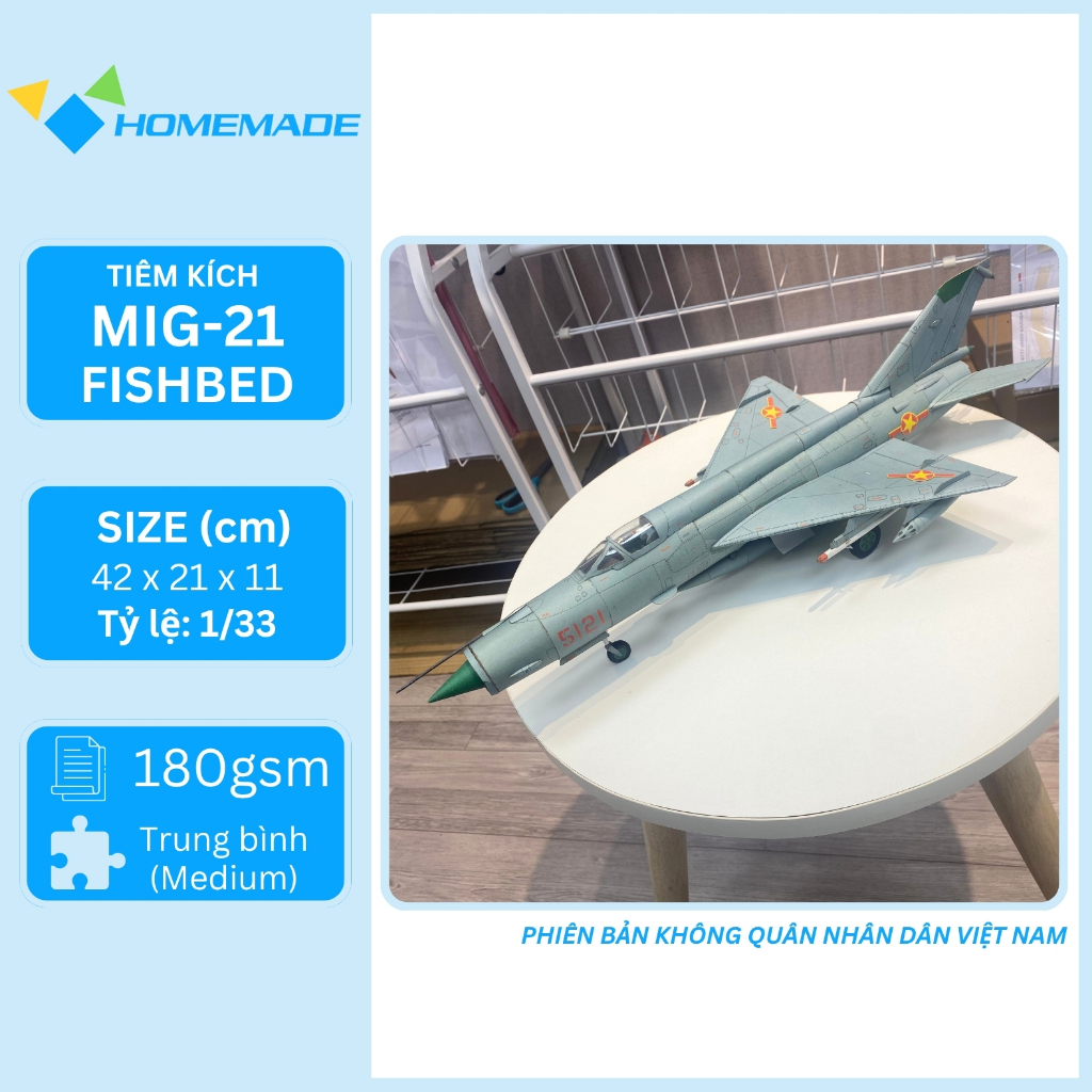 Bộ Kit Mô Hình Giấy Máy Bay Tiêm Kích Mig-21 Fishbed Phiên Bản Không Quân Nhân Dân Việt Nam