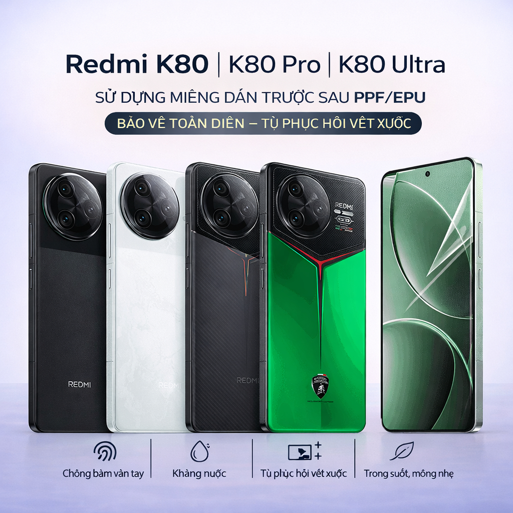 Miếng Dán skin Redmi K80 / K80 Pro / K80 Ultra -EPU Full Lưng Viền Họa Tiết Chìm[Tự Phục Hồi]