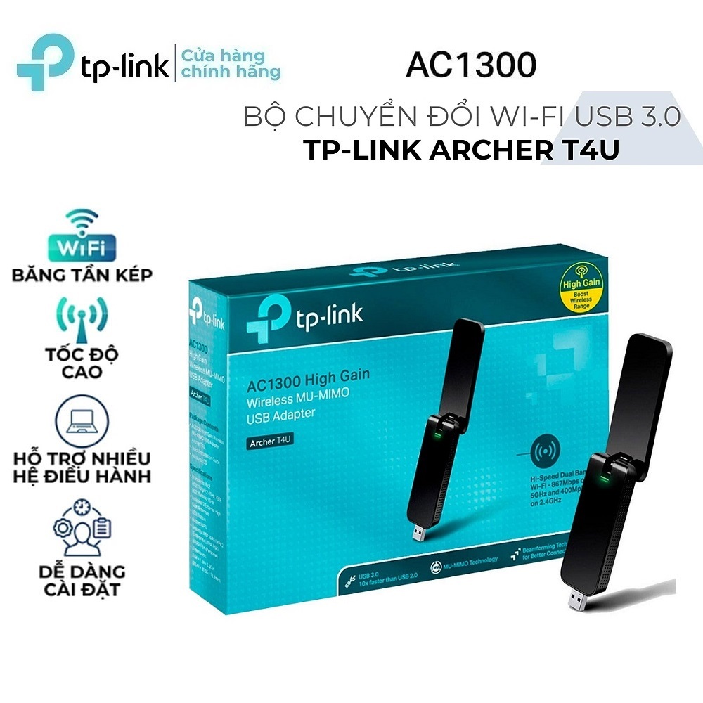 Bộ Thu Sóng WiFi TPLink Archer T4U Chuẩn AC1300 Tốc độ 1300Mbps - Bảo Hành 24 Tháng