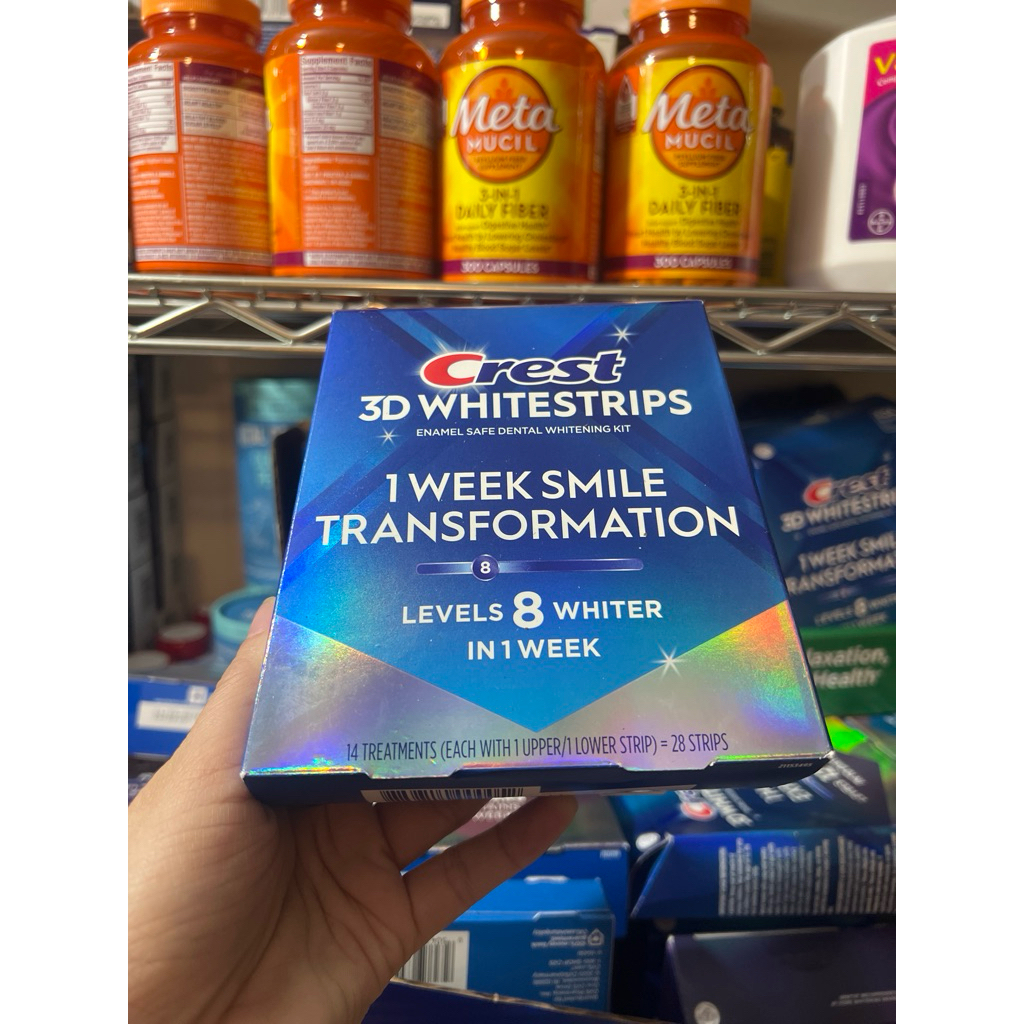 Miếng dán trắng răng Crest 3D Whitestrips 1 Week Smile Transformation LEVELS 8 WHITER IN 1 WEEK