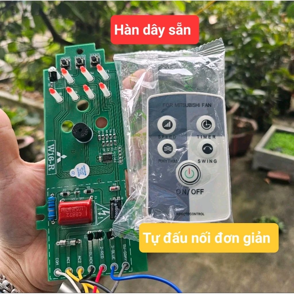 Bo mạch quạt Mitsubishi W16-R  W16RT  W16RS. Mạch quạt treo tường hàn sẵn dây điều khiển từ xa.