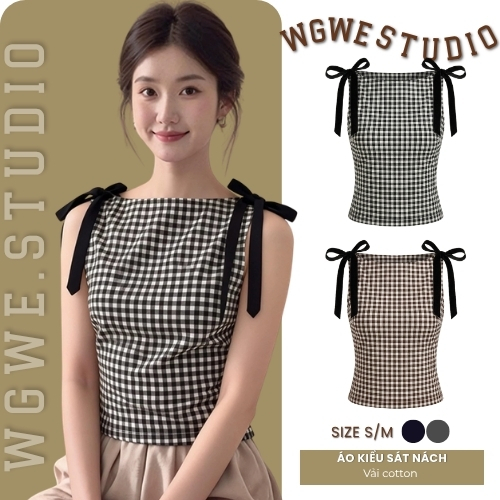 Áo Kiểu Sát Nách WGWE Studio Nơ Vai – Áo Kiểu Ôm Nhẹ, Nữ Tính Dịu Dàng 9017