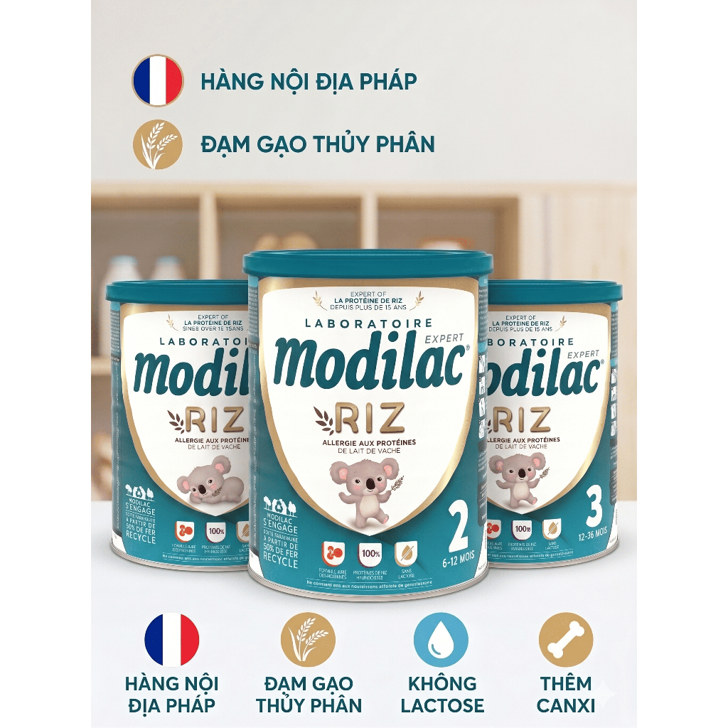 Modilac Expert Riz - Sữa Đạm gạo thủy phân cho bé dị ứng đạm bò 800g số 1, 2, 3 [Hàng Air] [Date 01.