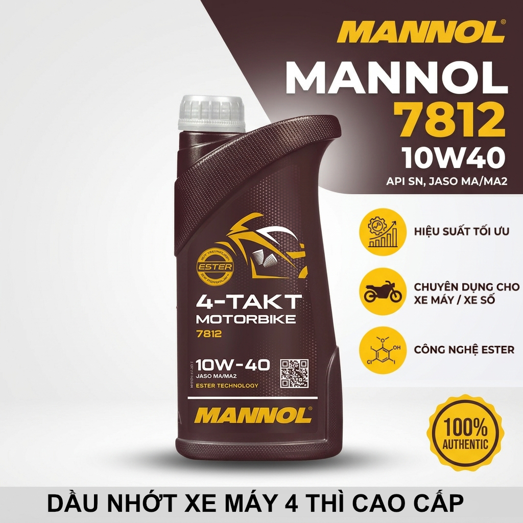 Nhớt Xe Côn Tay 10W40 Mannol 7812 Ester 1L – Nhẹ Máy, Bốc Xe, Cho Moto PKL & Exciter, Winner