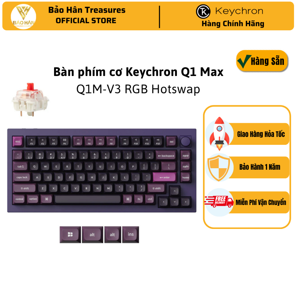 Bàn phím vi tính Keychron Q1M-V3 Q1 Max Swappable RGB Backlight Brown Switch Knob Version - Purple -