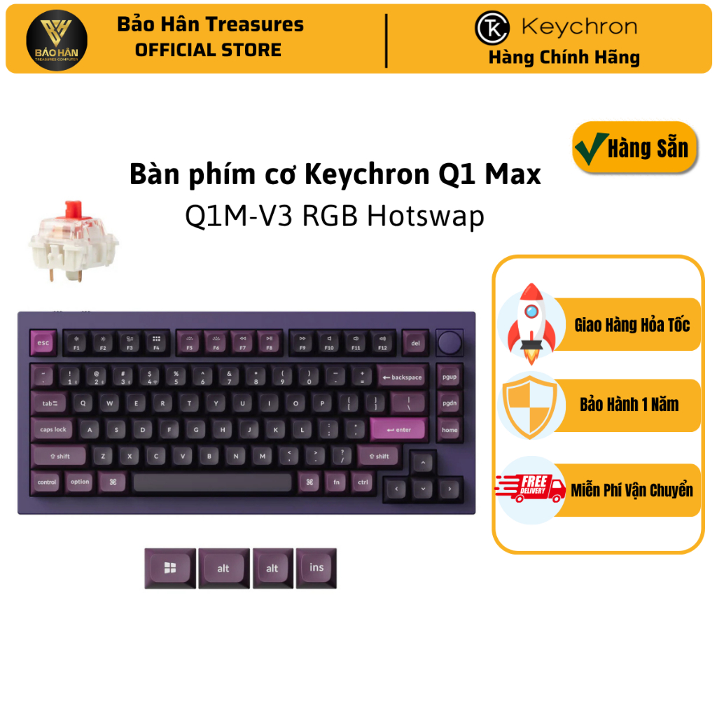 Bàn phím vi tính Keychron Q1M-V3 Q1 Max Swappable RGB Backlight Brown Switch Knob Version - Purple -