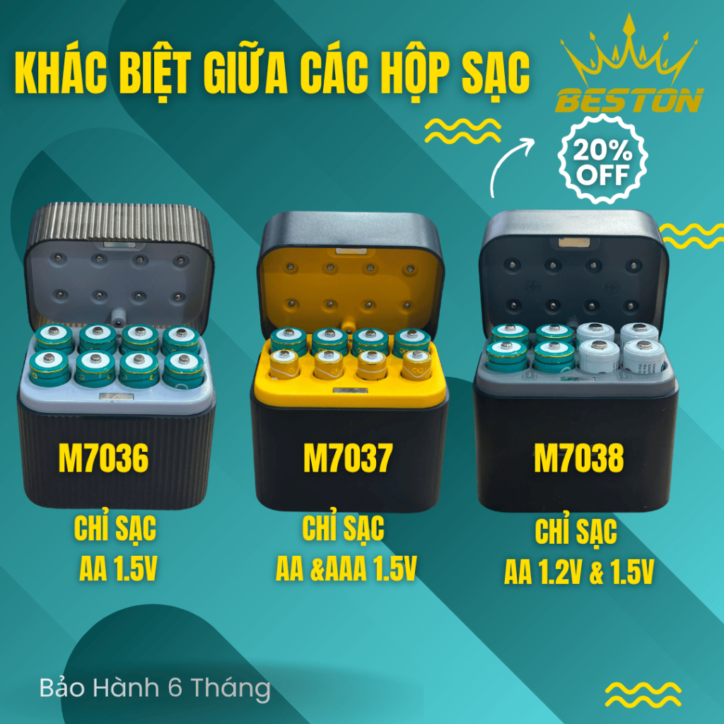 Combo sạc và 8 pin AA AAA 1.5V , hộp sạc M7036 ,M7037 ,M7038 sạc nhanh,tự ngắt, pin karaoke, đèn led