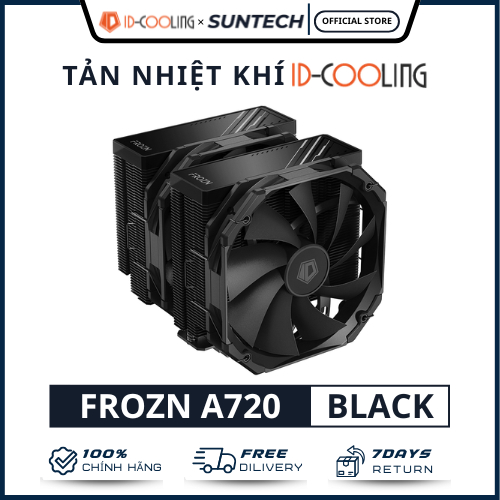Tản Nhiệt Khí ID-COOLING FROZN A720 BLACK - Tháp Đôi 7 Ống Đồng, TDP 300W, 2 Quạt FDB Siêu Êm, Cân C