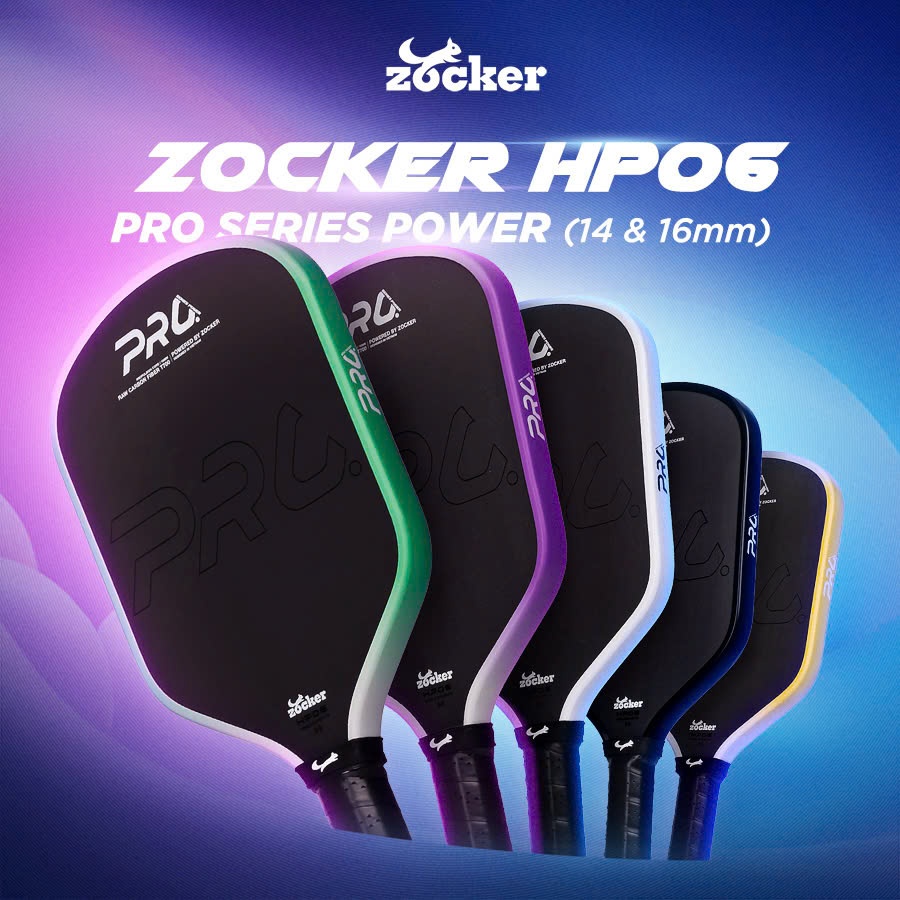 Vợt Pickleball Zocker HP06 Pro Series Power - êm, nhanh mạnh, Trợ lực (tặng viền dán + quấn cán)