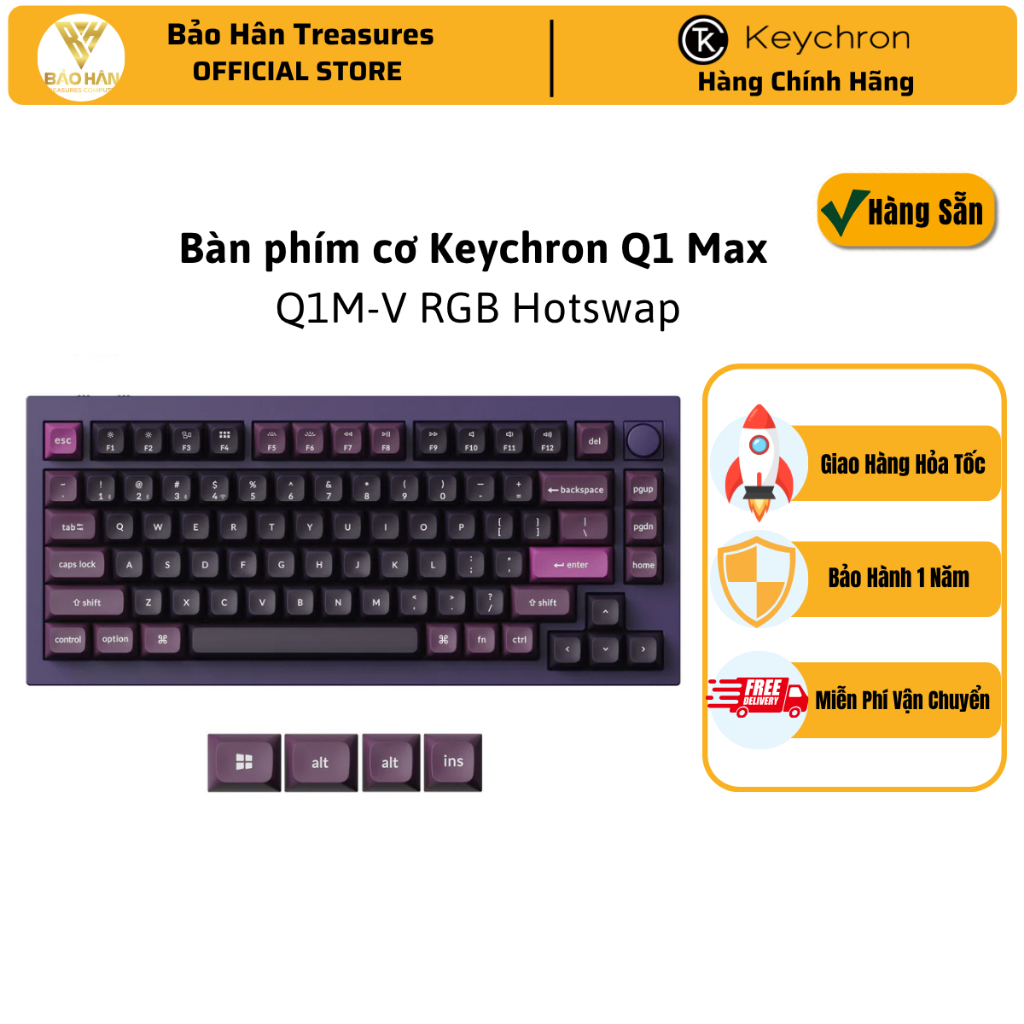 Bàn phím vi tính Keychron Q1M-V1 Q1 Max Swappable RGB Backlight Red Switch Knob Version - Purple - H