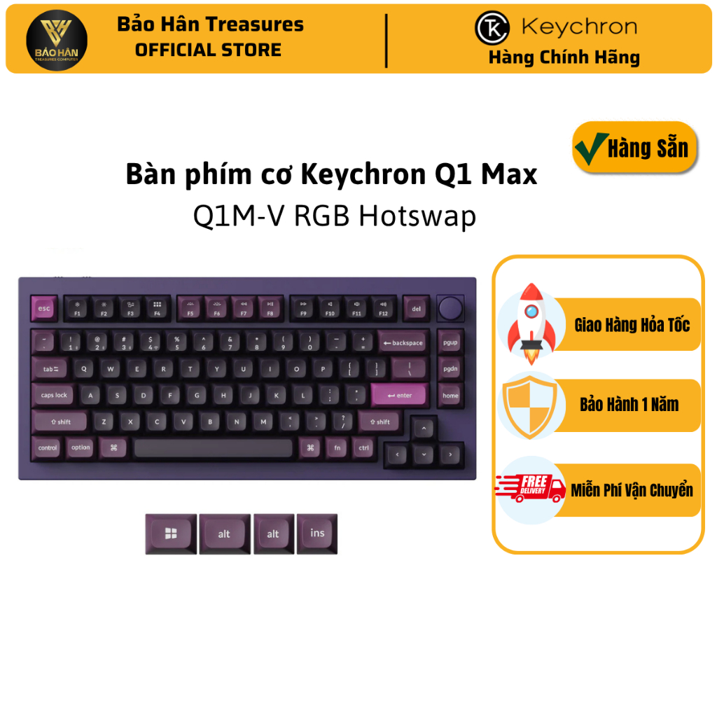 Bàn phím vi tính Keychron Q1M-V1 Q1 Max Swappable RGB Backlight Red Switch Knob Version - Purple - H