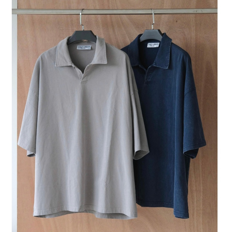 Áo polo boxy oversized vải wash thêu logo 2 màu 21ST URBAN Wash Polo