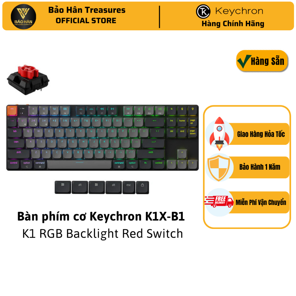Bàn Phím Keychron K1X TKL Low Profile ,G Pro Brown Switch White Backlight | Gateron G Pro, Brown Swi
