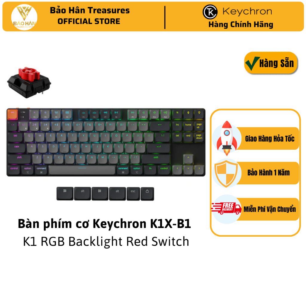 Bàn Phím Cơ Keychron K1X - TKL Low Profile , White Backlight | Gateron G Pro, Brown Switches - Hàng 