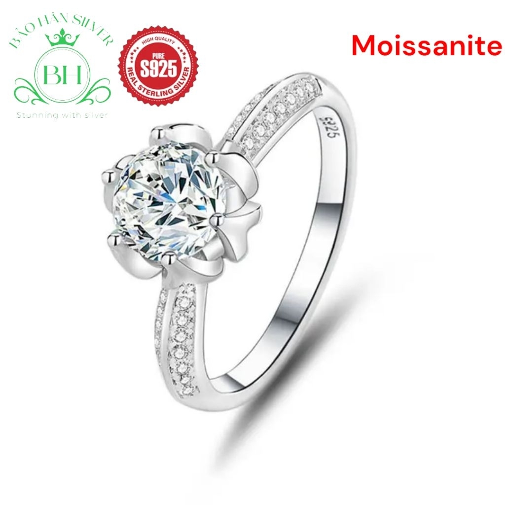 Moissanite 6.5ly 1 carat Nhẫn bạc nữ Moissanite nhẫn kim cương Moissanite bạc 925 nhẫn cầu hôn bạc n