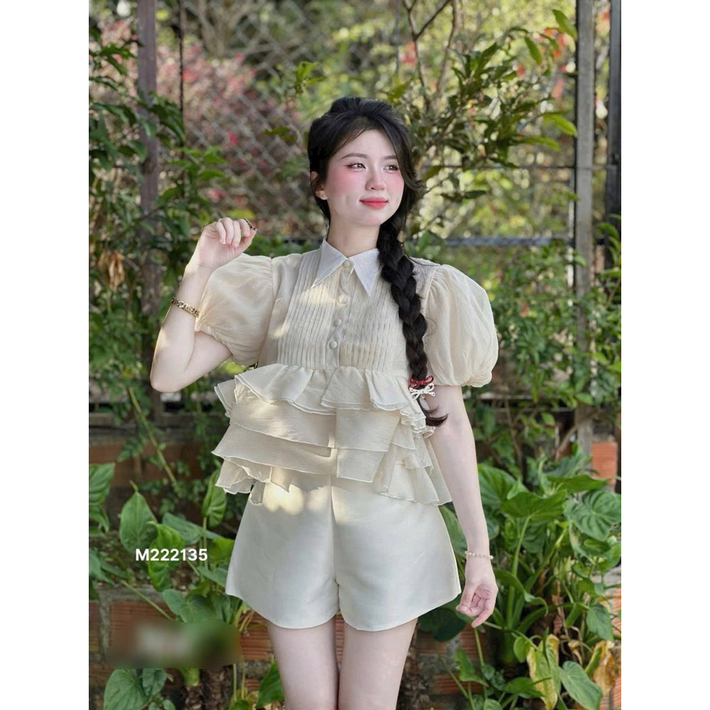 Set áo babaydoll tầng quần đùi mango cao cấp