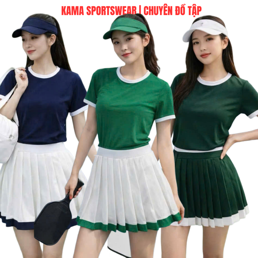 Bộ thể thao nữ Kama sport BP217 chất thun mềm co dãn thoải mái tập pickleball, tennis, cầu lông