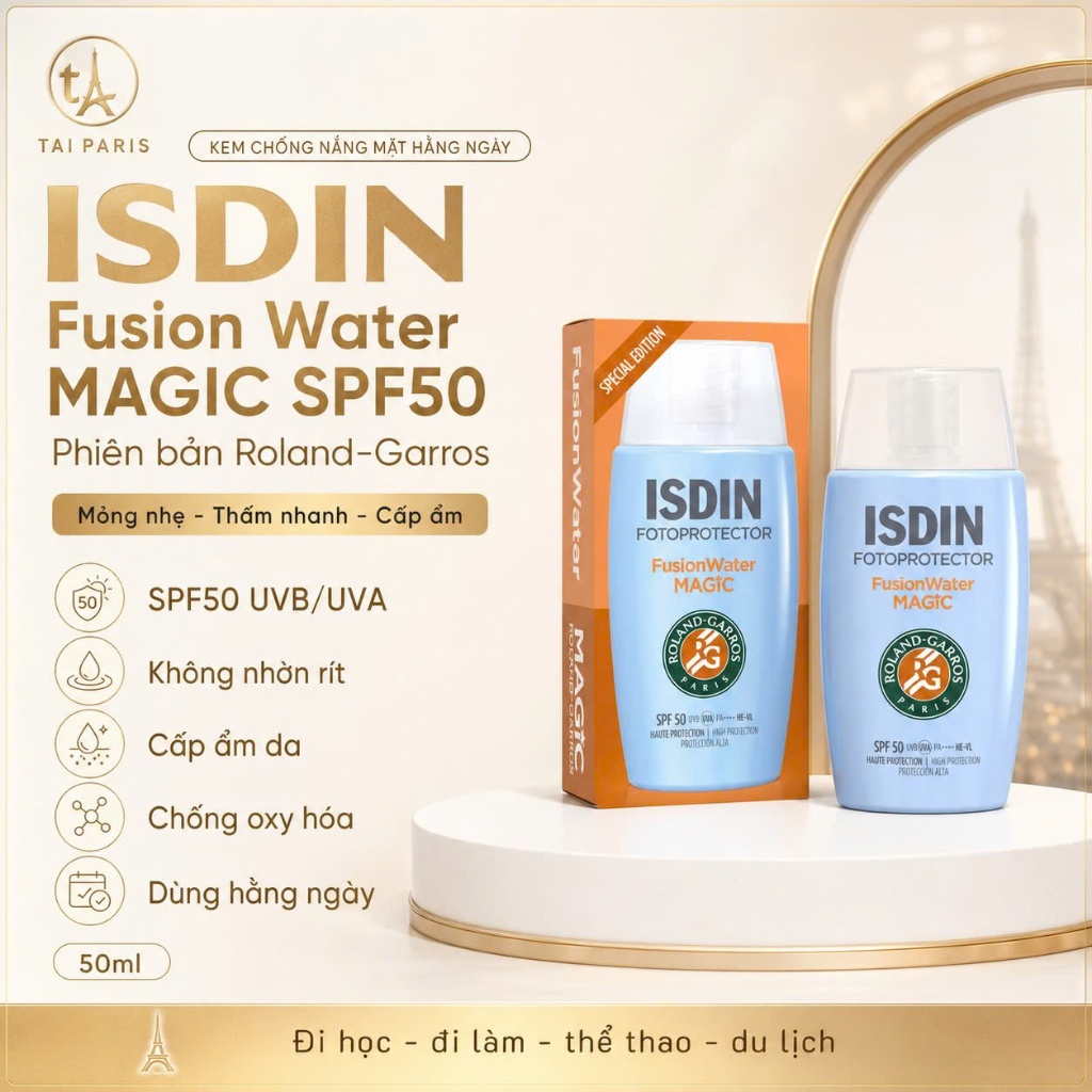 Kem Chống Nắng Kiềm Dầu Fotoprotector ISDIN Fusion Water SPF 50 - Lotion mỏng nhẹ không bết 50ML