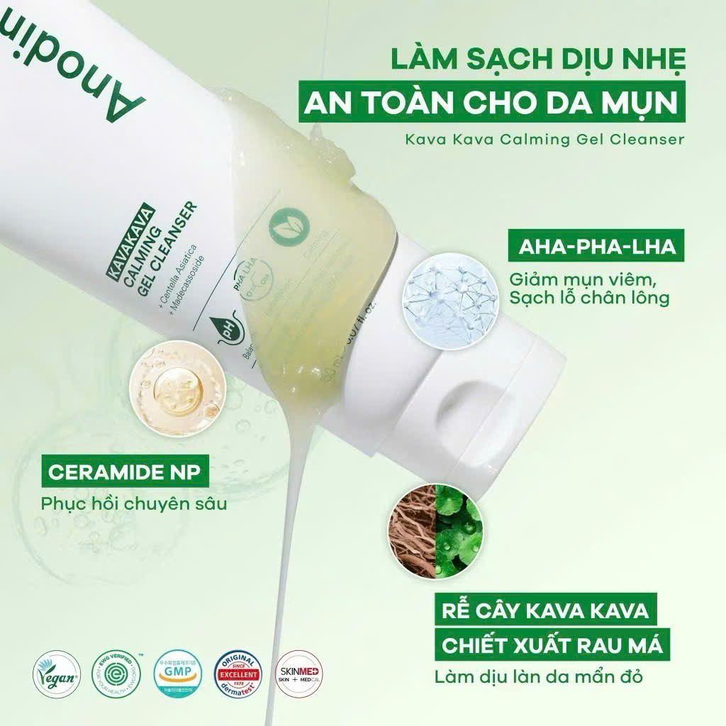 [ Tặng Mặt Nạ] Sữa Rửa Mặt Anodin Kavakava Calming Gel Cleanser Hỗ Trợ Cân Bằng Da PH 5.5 150ml