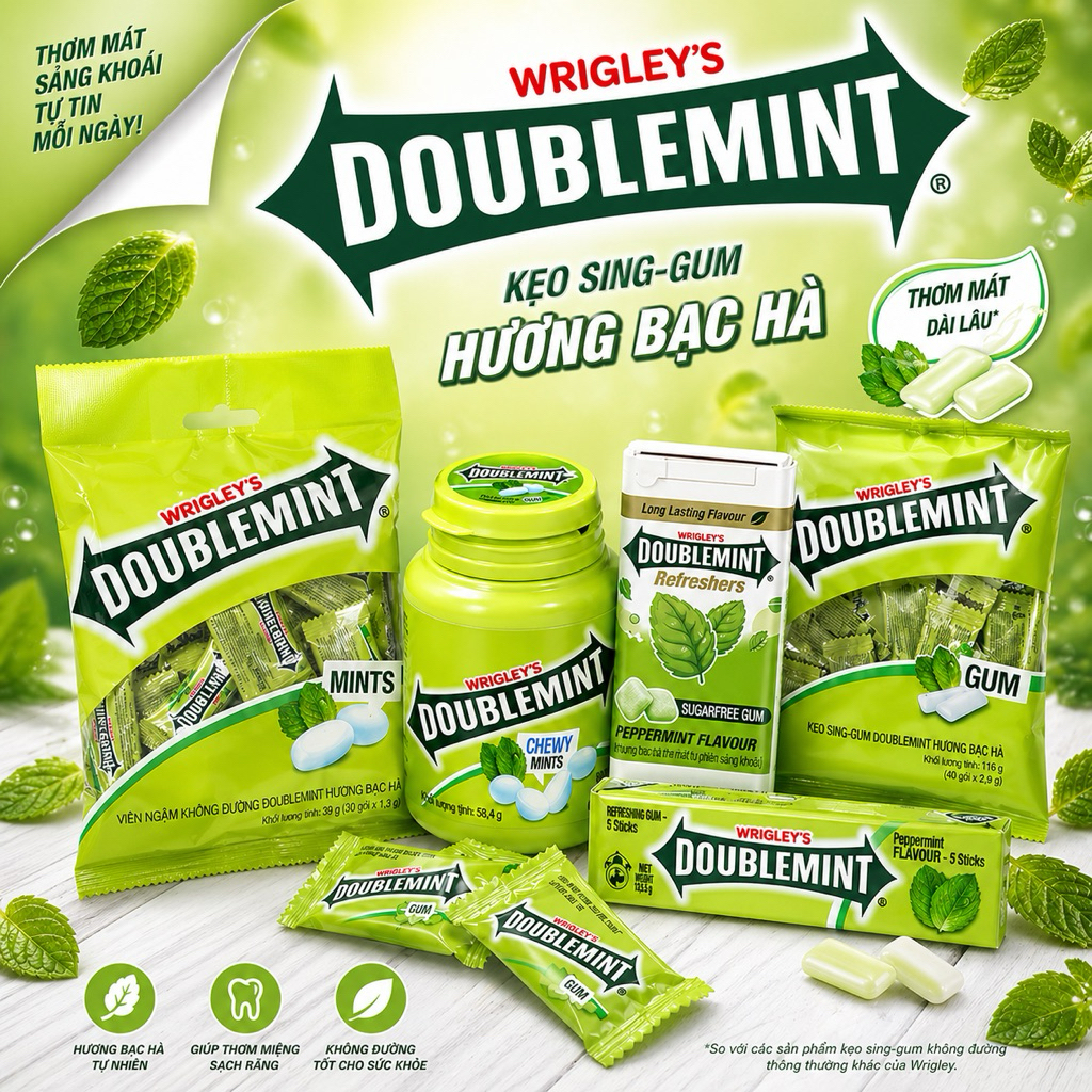 Singum Doublemint | Singum  Mỹ | Chewymint | Gum Không đường