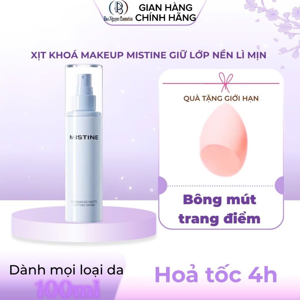 Xịt khoá makeup Mistine dành mọi loại da, xịt khoá nền hiệu quả lì mịn