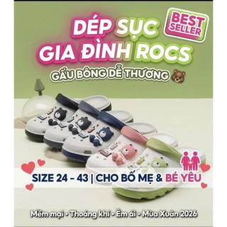Dép Sục Gia Đình CHARM Gấu Bông Dễ Thương - Dành cho Bố Mẹ - Các bạn Nam Nữ Bé Trai Bé Gái Size 24-43