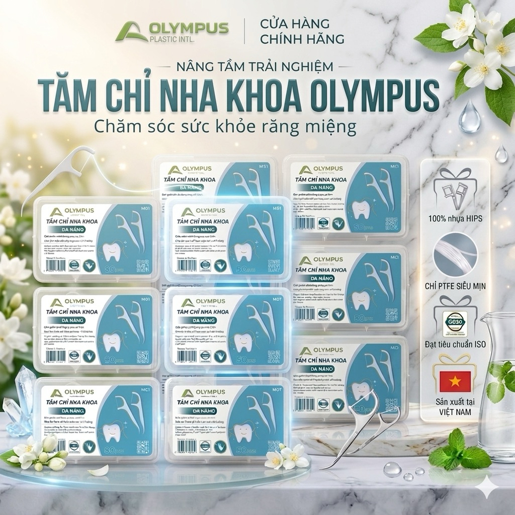 Tăm Chỉ Nha Khoa OLYMPUS Hộp 50 Tăm Làm Sạch Kẽ Răng