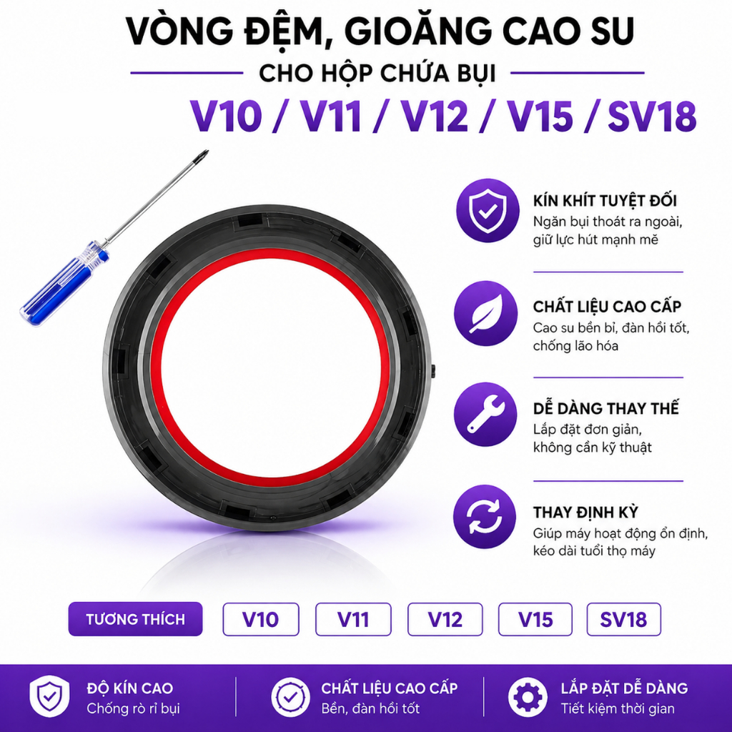 Vòng đệm, gioăng cao su cho hộp chứa bụi V10 V11 V12 V15 SV18