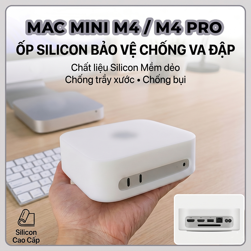 Ốp Silicon Mac Mini M4 / M4 Pro, Case Mac Mini Chống Trầy, Ốp Bảo Vệ Chống Va Đập, Tản Nhiệt Tốt
