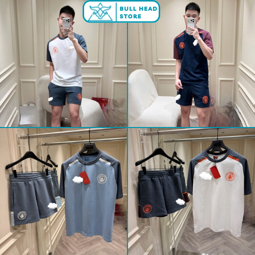 Bộ Quần Áo Nam Mùa Hè Man City V3 Phối Màu Siêu Nét - Bộ Cộc Hè Nam Nữ Man City In Logo Cao Cấp