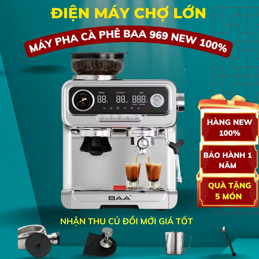 [ HCM ] HỎA TỐC - Máy pha cà phê BAA 969 NEW 100% TẶNG PHỤ KIỆN PHA CHẾ 6 MÓN