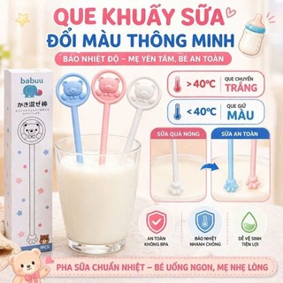 Que Khuấy Sữa Silicon Babuu Hình Gấu (Đổi Màu Theo Nhiệt Độ) Cho Bé
