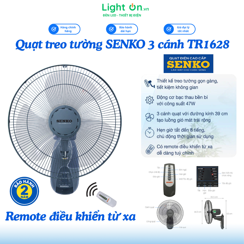 [HỎA TỐC] Quạt Treo Tường SENKO TR1628 Công Suất 47W Chính Hãng Bảo Hành 2 Năm