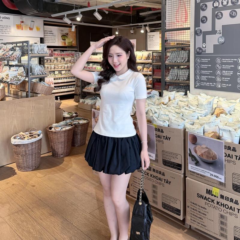 Áo thun nữ cổ sen tay ngắn, BOZIP CHUẨN co giãn 4 chiều ôm body áo kiểu tiểu thư xinh xắn – BY BOOM | BigBuy360 - bigbuy360.vn