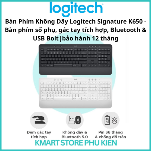 Bàn Phím Không Dây Logitech Signature K650 - Bàn phím số phụ, gác tay tích hợp, Bluetooth & USB Bolt