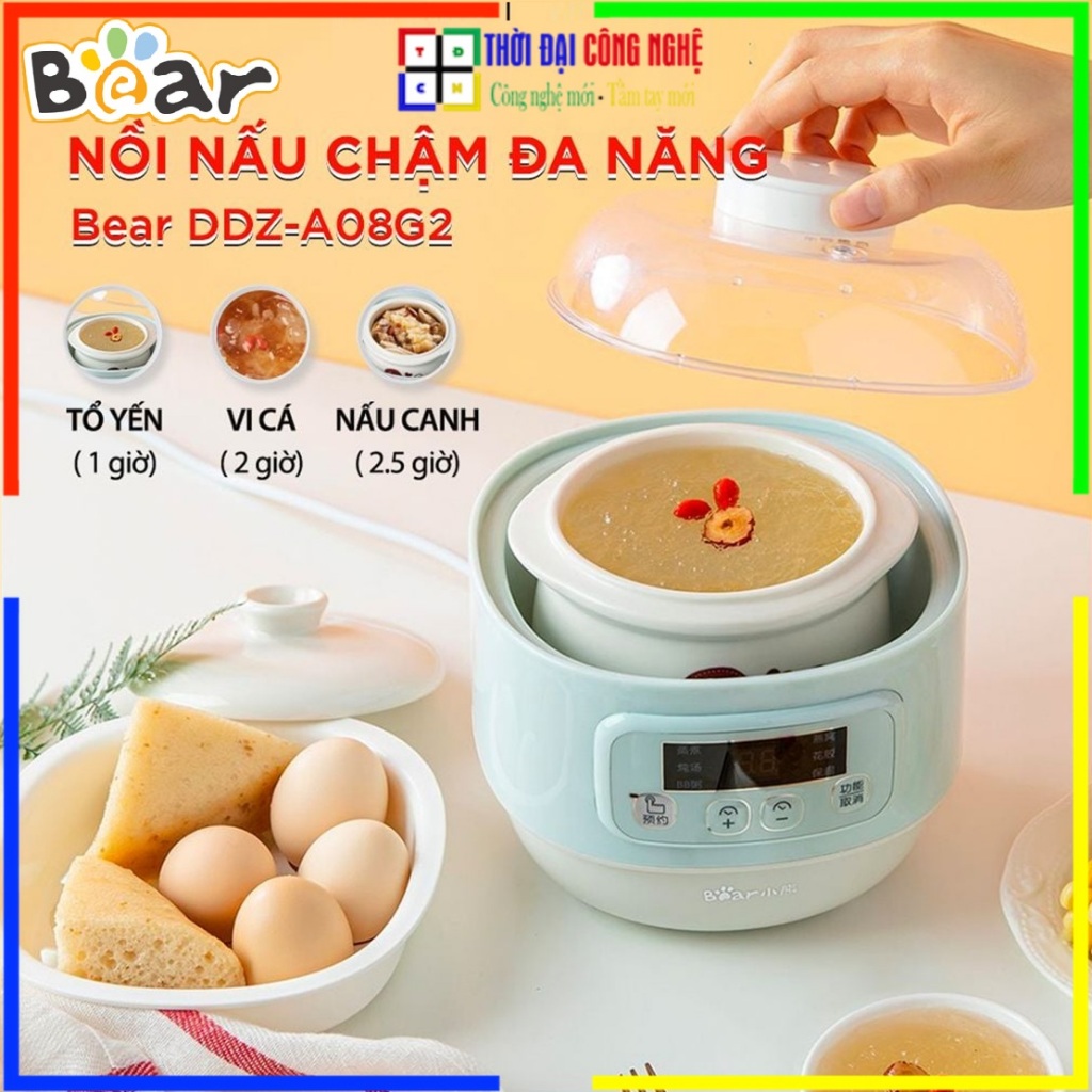 Nồi Nấu Chậm Bear DDZ-A08G2 0.8L - Nồi Nấu Cháo Cho Bé, Chưng Yến Cách Thủy Có Hẹn Giờ Thông Minh - 