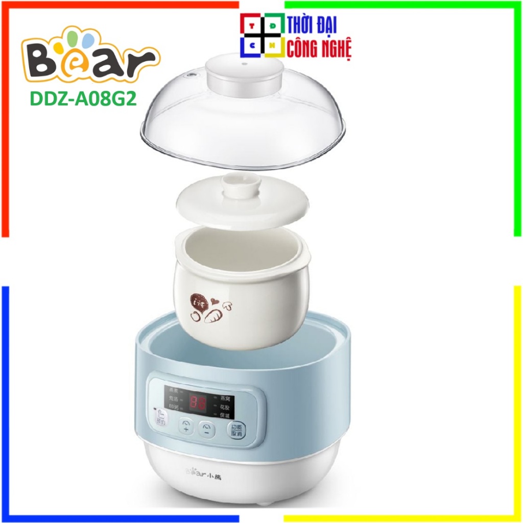 Nồi Nấu Chậm Bear 0.8L DDZ-A08G2 - Nồi Cách Thủy Hầm Cháo Cho Bé Ăn Dặm, Chưng Yến Đa Năng - Bảo Hàn