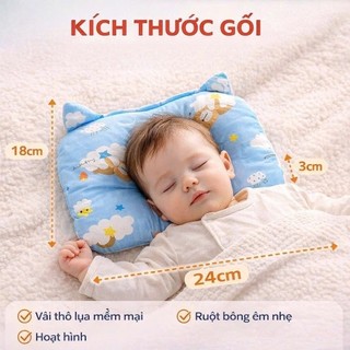 Gối Lõm Cotton Vải Thô Lụa Hàn Cho Bé Sơ Sinh