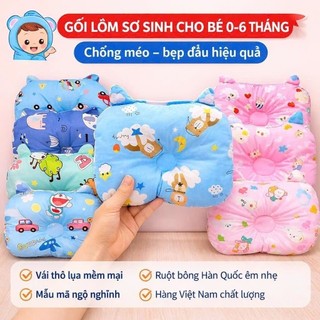 Gối Lõm Cotton Vải Thô Lụa Hàn Cho Bé Sơ Sinh