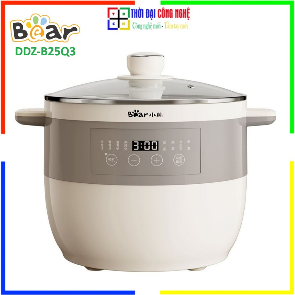Nồi Nấu Chậm Bear 2.5L DDZ-B25Q3 - Nồi Cách Thủy Đa Năng 5 Lõi Sứ, Hầm Cháo, Chưng Yến Chính Hãng - 