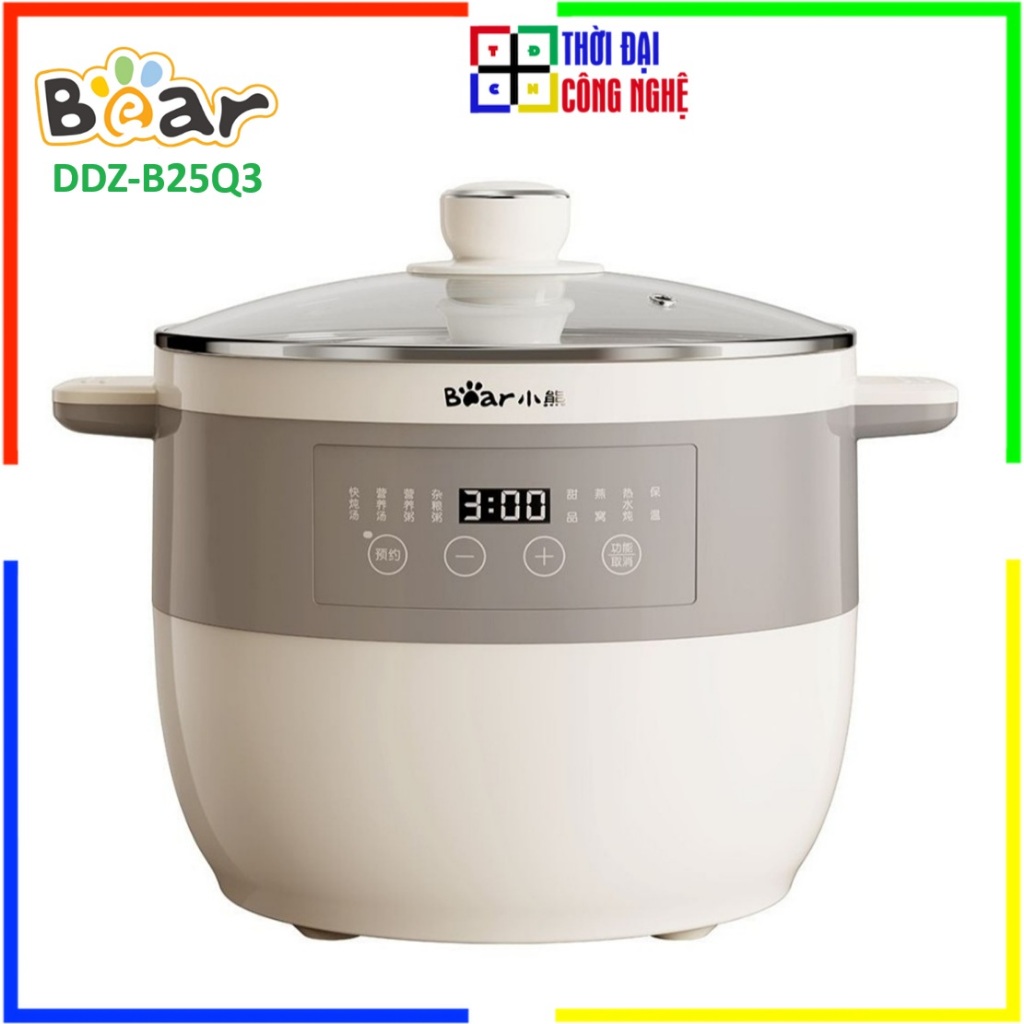 Nồi Nấu Chậm Bear 2.5L DDZ-B25Q3 - Nồi Cách Thủy Đa Năng 5 Lõi Sứ Hầm Cháo, Chưng Yến, Hấp Tần - Bảo