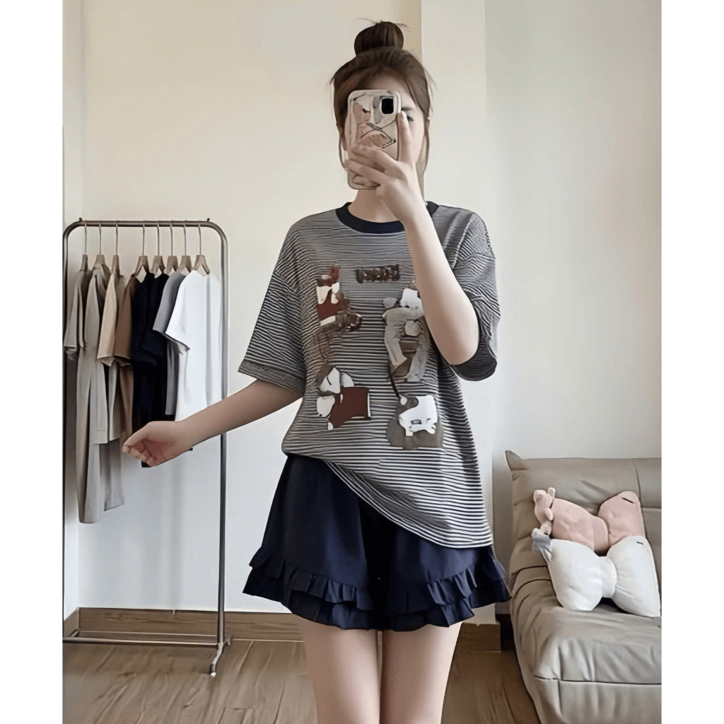 [TẶNG CHUN BUỘC TÓC] Set Bộ Áo Thun Kẻ Hoa Tiết Dễ Thương Mix Quần Bèo Cute Đáng Yêu – BY BOOM STORE | BigBuy360 - bigbuy360.vn