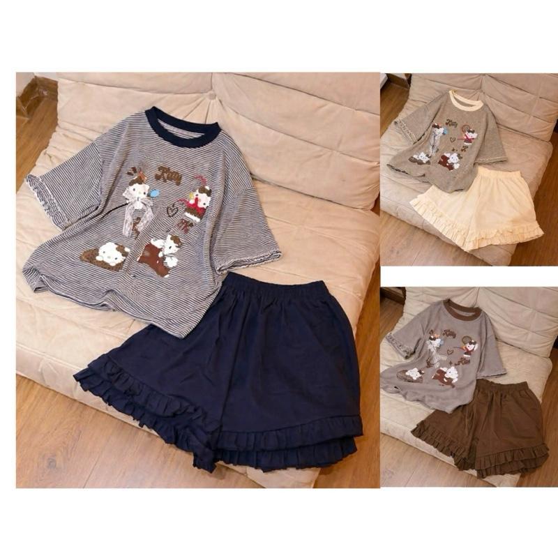[TẶNG CHUN BUỘC TÓC] Set Bộ Áo Thun Kẻ Hoa Tiết Dễ Thương Mix Quần Bèo Cute Đáng Yêu – BY BOOM STORE | BigBuy360 - bigbuy360.vn