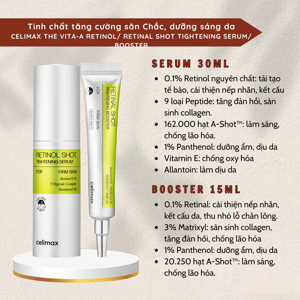 Tinh chất chống lão hóa Celimax Retinal Shot - làm săn chắc da, xóa mờ nếp nhănCOD