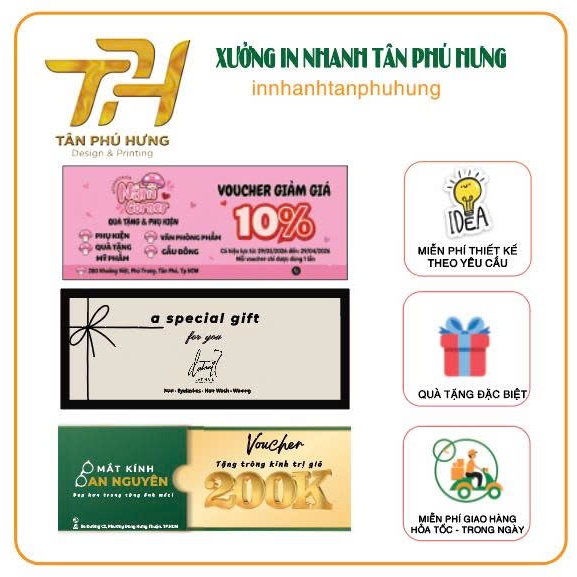 In voucher theo yêu cầu 6x15cm, giấy C300