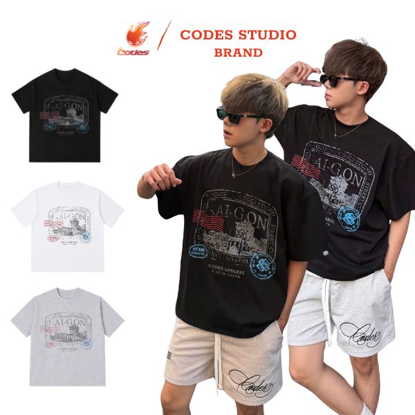 Áo thun form boxy 250gsm local brand CODES Studio họa tiết in "CODES APPAREL - STAY IN YOUTH" chất c